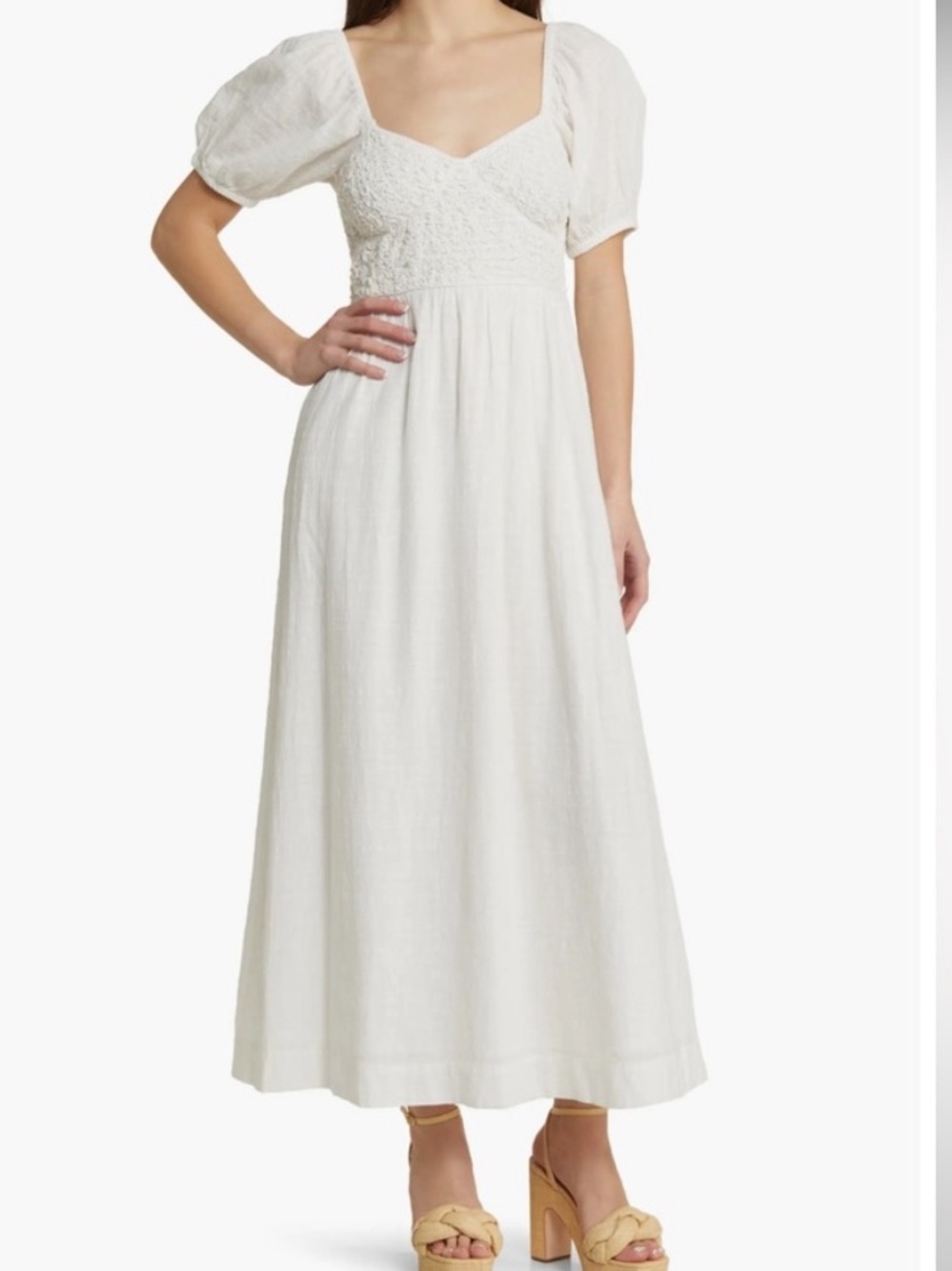 Topshop Cream Puff-Sleeve Maxi Dress with Stretch Textured Bodice and Lining 6